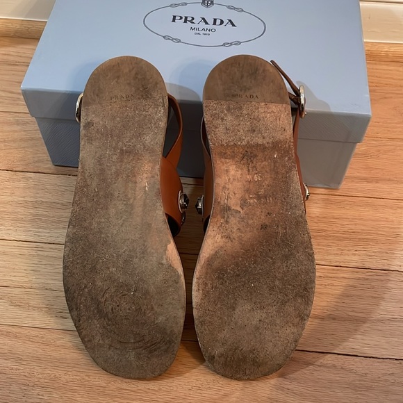 Prada Brown Leather Sandals with Large Rhinestones - Picture 8 of 9